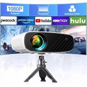 ELEPHAS Mini Projector for iphone, Portable Projector with Tripod, 1080P HD Outdoor Projector, Movie Projector Compatible with Android/iOS/Windows/TV Stick/HDMI/USB