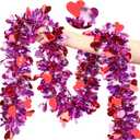 50 FT Valentines Day Garland Decor Red Pink Purple Heart Tinsel Garland Metallic Glitter Hanging Garlands Valentines Day Decorations for Tree Mantel Home Indoor Wedding Galentines Party Romantic Decor