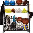WEYMILA Sport Equipment Organizer for Garage, Steel Basketball Rack with Baseball Bat Holder and Hooks, Easy Assembly Storage for Balls, Kids' Toys, and Workout Gear in Basement, Home Gym, Outdoor
