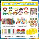 127 PCS Birthday Party Favor Supplies, Birthday Party Decorations Set Includes 50 Stickers, 15 Slap Bracelets, 10 Bracelets, 10 Button Pins, 10 Key chains, 10 Box, 10 Mask, 12 Stamp