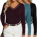 3 Pack Women's Plus Size Long Sleeve T-Shirts, Lace V Neck Loose Fit Tops Casual Fall Shirts Basic tee for Leggings (XXL)