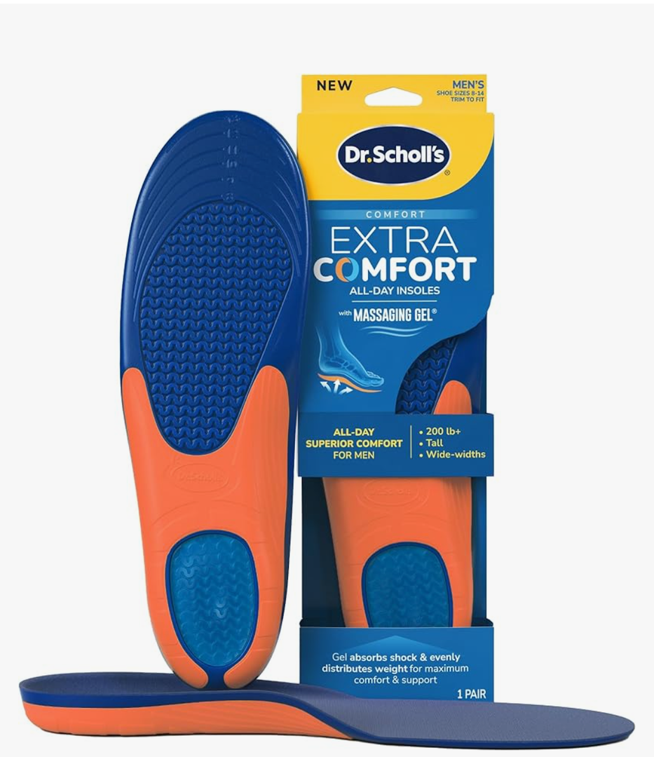 Dr. Scholl’s Extra Comfort Support Insoles Men, Size 8-14, 1 Pair: All-Day Comfort Shoe Inserts with Massaging Gel for Big & Tall Men, 200lbs+, Wide Feet - Arch Support Inserts for Men, Trim to Fit
