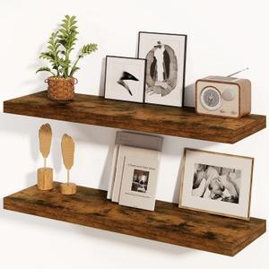 Floating Shelves 36 Inch Long, Deep Floating Shelf for Wall, 36 x 8 Floating Shelves Set of 2, 8 Inch Deep Wall Shelves for Living Room, Kitchen, Bedroom, Large Storage Shelves, Rustic Brown, 36 Inch, 2 Pack