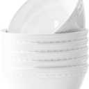 Melamine Plastic Beaded 6 inch Cereal Bowls, Basic White, 6pcs 24oz Unbreakable Durable, Dishwasher Safe, BPA Free, All purpose Soup, Salad Bowls, Everyday Meals
