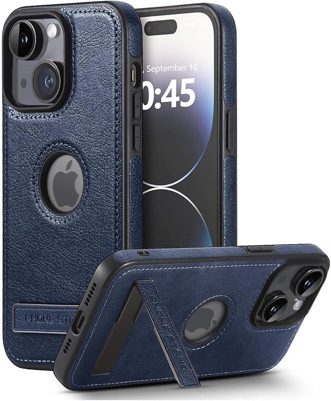 Leather Case for iPhone 13/14 Case, Protective Slim with Kickstand Shockproof Phone Cases, Built-in Invisible Stand Compatible with iPhone 13/14 6.1'' (Blue, for iPhone 13/14)