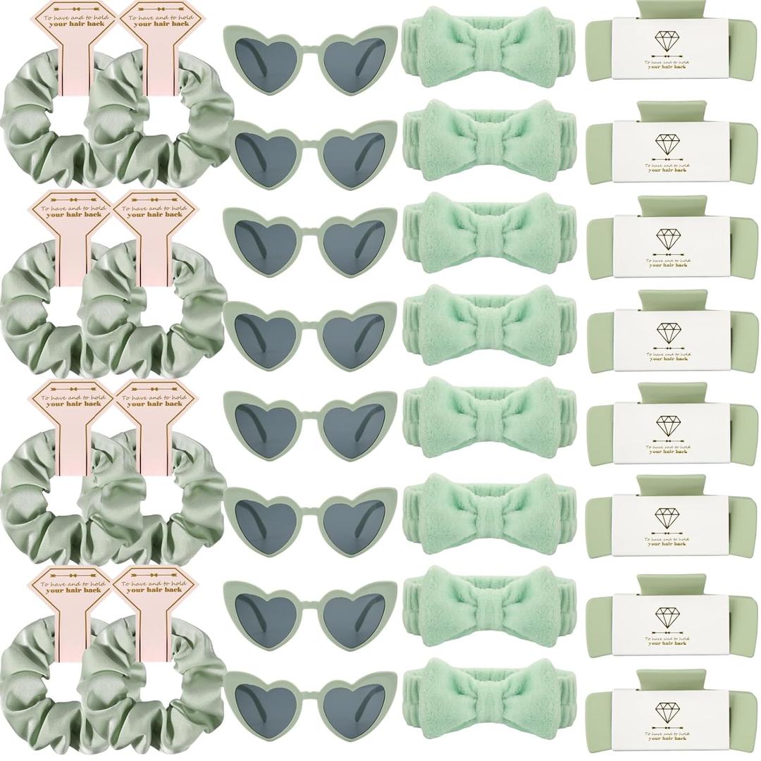 Bridesmaid Scrunchies Proposal Hair claws clips Set of 12 Bridal Shower heart sunglasses Gifts for Wedding Bachelorette Party Favors (32pc Sage Green)