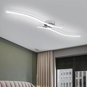 28W Chrome Linear Ceiling Light Modern LED Ceiling Light Fixture 6000K Aluminum 39.37Inch Long Ceiling Lamp for Hallway, Kitchen, Bedroom, Dining Room