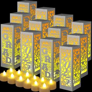 6 Pcs Graduation Table Centerpieces Boxes Class of 2025 Graduation Lanterns for Centerpieces with LED Candles Congrats Grad School College Party for Party Table Decoration (Silver)