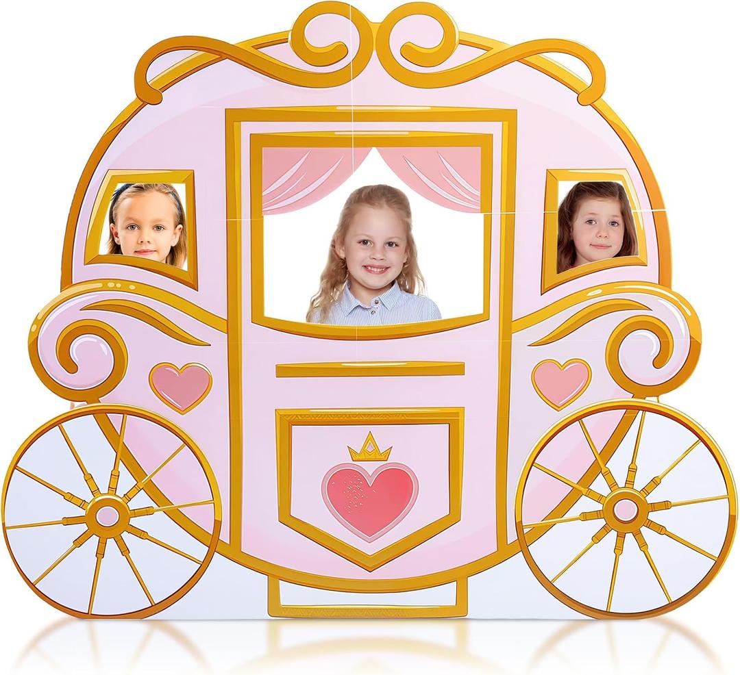 Geelin 47" Princess Carriage Cardboard Cutout Stand up Pink Princess Birthday Party Decoration Life Size Photo Booth Props for Girl Themed Birthday Backdrop Background Party Supplies