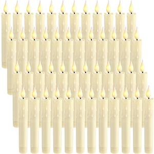 Baquler 48 Pcs 6.5 Inch Ivory Flameless Taper Candles LED Candle Sticks Battery Operated Flickering LED Candlestick Window Plastic Candle for Wedding Halloween Christmas Decor(No Battery)