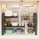 Expandable Under Sink Organizer, 2 Tier Under Sink Shelf with 2 Removable Baskets and 6 Removable Panels for Cabinet Sink Cloakroom Wardrobe Closet Storage(Black, 17.71-32Length