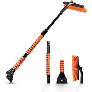 EcoNour 44.7" 3 in 1 Snow Brush for SUV, 360° Pivoting Extendable Long Snow Brush for Car, Snow and Ice Scrapers for Windshield with Ergonomic Foam Grip for Car Truck SUV, Winter Car Accessories