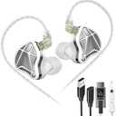 KZ Axas USB C Headphone with Mic, Noise Isolation IEM for Gaming, Comfort-Fit Type C Earphone for iPhone17 Samsung, High-Definition Decoding Cable Built-in DSP with 4 EQ Modes (White, DSP)