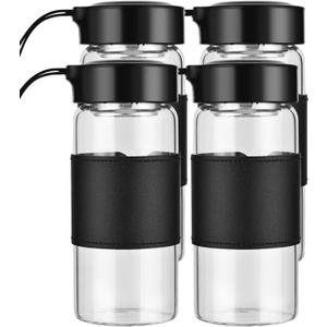 Small Glass Shaker Bottle, 4 Pack 16oz BPA Free Odorless Shaker Bottle with 304SS Mixing Ball and Removable Cleaning Brush for Fitness & Protein Shakes(Black-4Pack)