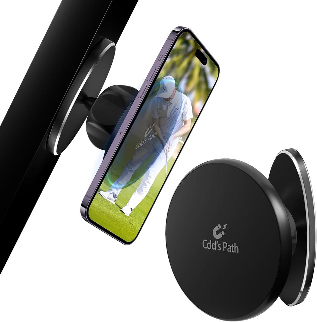 Cdd's Path Magnetic Golf Cart Phone Holder for iPhone 16 Pro Max Plus 15 14 13 12 Mini,MagSafe Phone Mount with N52 Strong Magnets Fit for EZGO/Club Car/Yamaha Golf Cart Accessories,Black Round