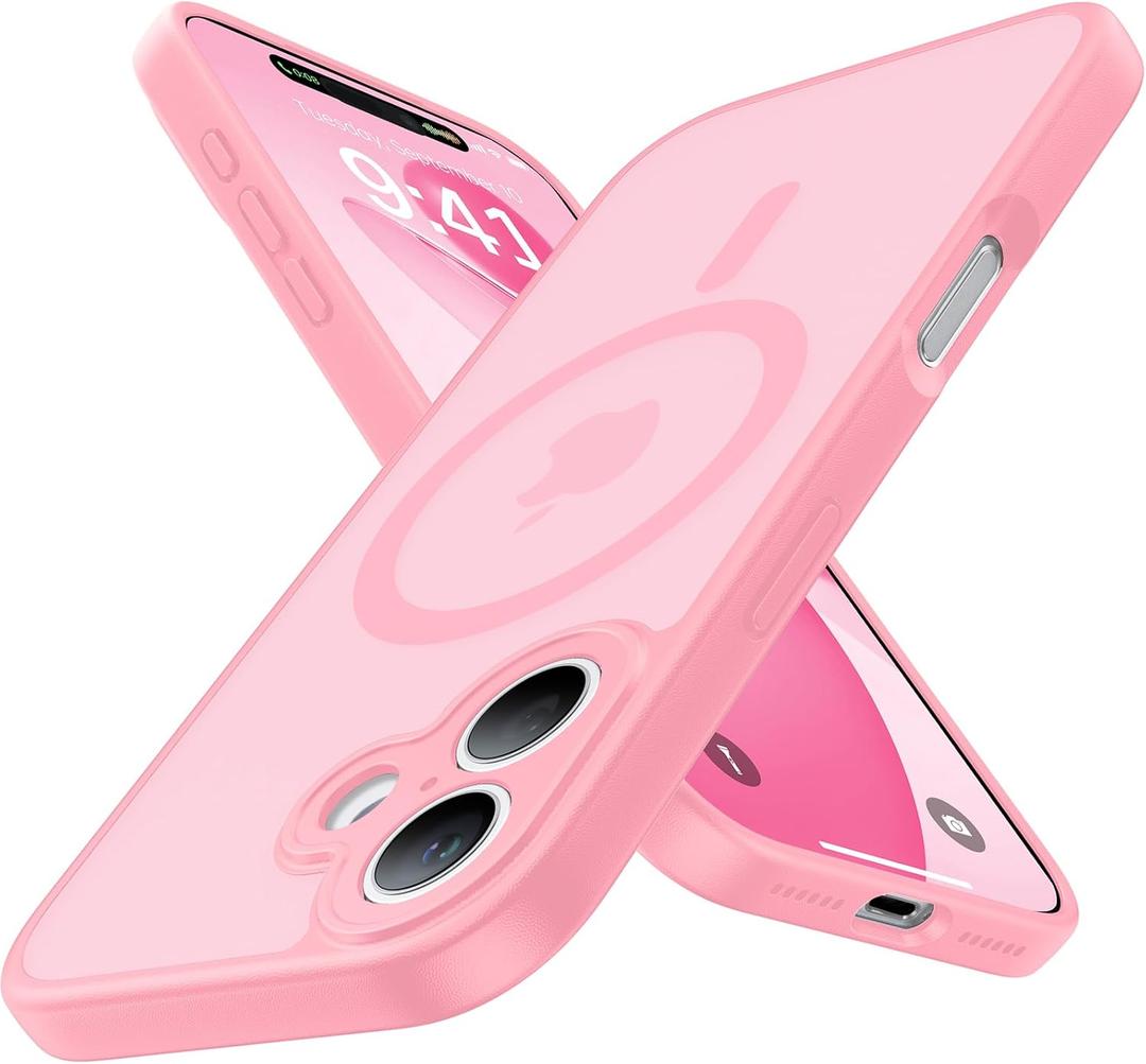 4 x Magnetic Shockproof for iPhone 17 Case,Upgraded[Camera Protection][Compatible with Magsafe][Non-Slip][Mil-Grade Protection] Slim Anti-Yellow Translucent Matte Phone Case for iPhone 17,Pink