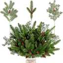 Sggvecsy 34 Pcs Artificial Pine Branches Faux Pine Needles with Pine Cones 19 Long Greenery Pine Picks Christmas Twigs Stems for DIY Garland Wreath Xmas Embellishing Home Garden Decoration