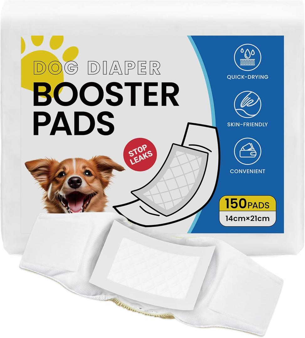 Disposable Dog Diaper Liners Booster Pads for Male & Female Dogs - 150ct | Diaper Inserts fit Most Washable Dog Wraps and Belly Bands,Long