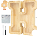 Bitreeworks Letter Piggy Bank, Personalized Wooden Coin Banks, Large Wood Money Penny Bank for Adults (9", Alphabet H)