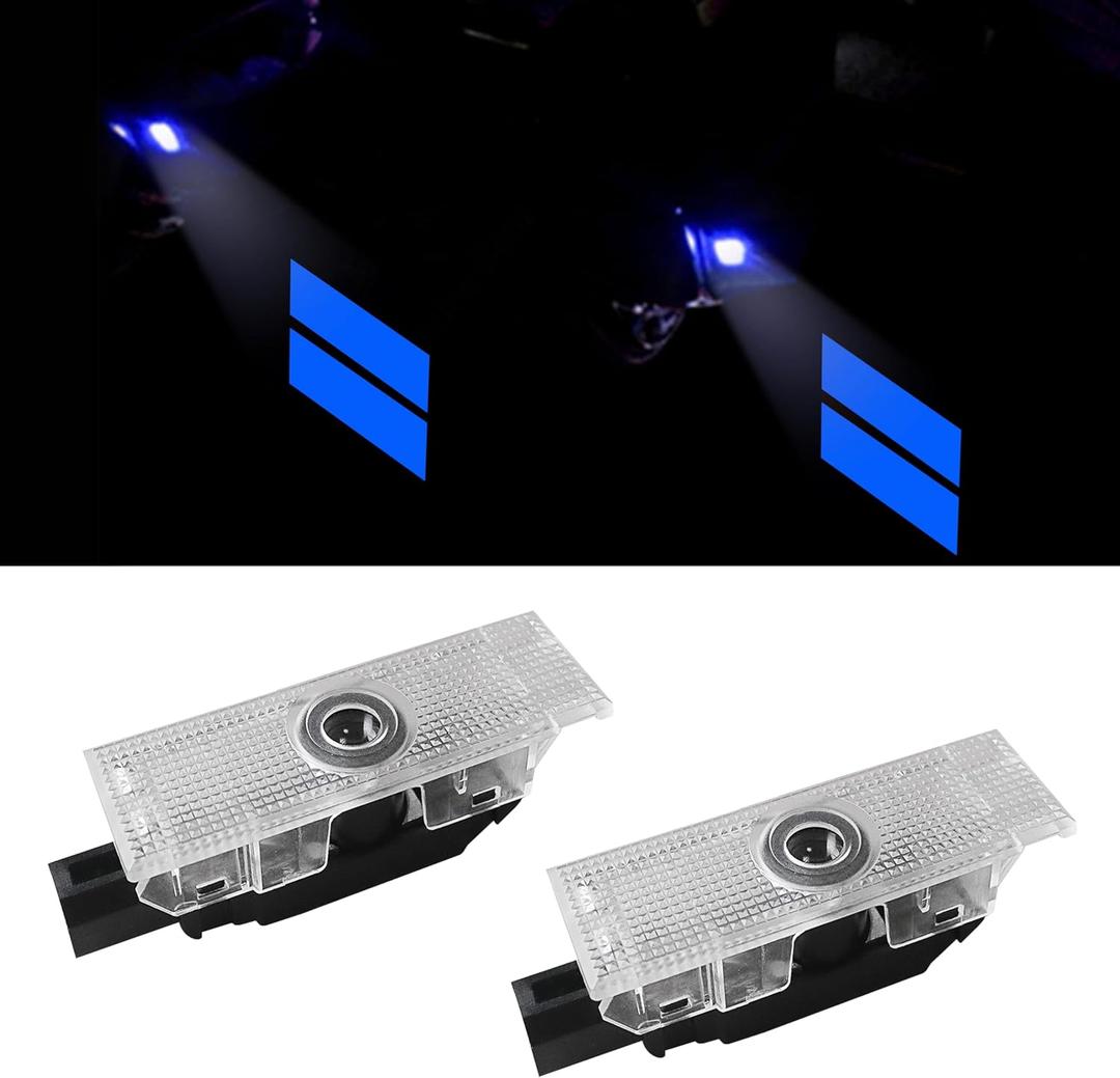 YOSRTER 2PCS Door Lights for Dodge Challenger Accessories LED Ghost Shadow Welcome Puddle Projection Lamps for Dodge Challenger Interior Accessories (Blue Double Stripe)