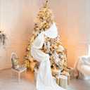 Thyle 28.8 Inch x 21.6 ft Giant Ribbon Christmas Tree Decorations Extra Large Gorgeous Elegant Wide Ribbon Garland for Christmas Staircase Wedding Indoor Outdoor Decorations(White,Chiffon)