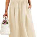 Wenrine Womens Summer Sleeveless Shirt Dress Casual Collared V Neck Cotton Loose Maxi Long Dresses with Pockets
Size S