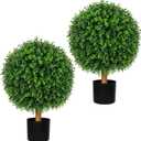 Artificial Boxwood Topiary Ball Trees, 26", UV Resistant, Set of 2