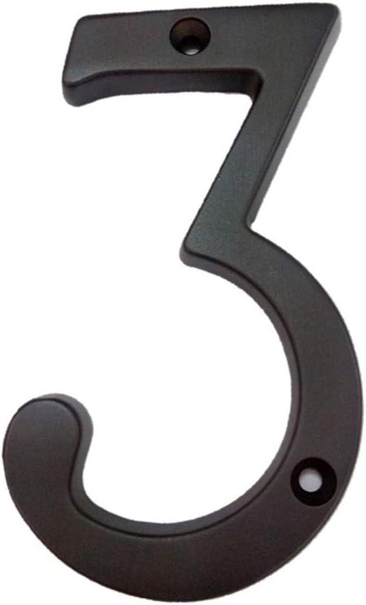QCAA Traditional Heavy Forged Brass House Number, 6", 3, US10B Oil Rubbed Bronze, 1 Pack, Made in Taiwan