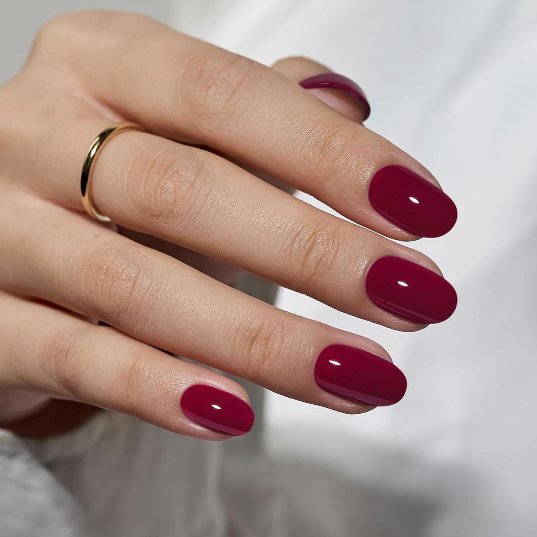 BTArtbox Press On Nails Short - Press on Nails Red Short Oval Nails Fake Nail with Nail Glue, Fit Perfectly, Reusable Stick On Nails in 16 Sizes, 32 Nail Kit, Grape