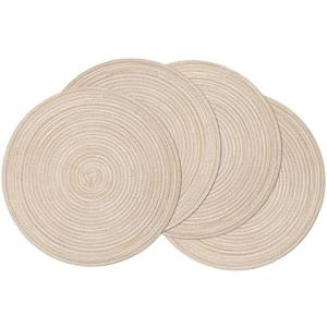 SHACOS Round Braided Placemats Set of 4 Round Table Mats for Dining Tables 15 inch Washable Kitchen Table Place Mats Indoor (Beige, 4)