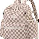 Corduroy Kids Backpack for Boys Girls Backpacks for Primary Elementary Kindergarten (Checkered Brown, Small (13.7" H Fit A4 Folder))