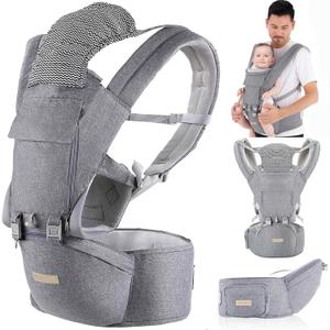 Baby Carrier Newborn to Toddler: 9-in-1 Convertible Carrier Ergonomic Infant Carriers All Seasons, M Positions, Adjustable Strap Perfect for Travel 3-36 Months Grey - Baby Carrier with Hip Seat (Gray)