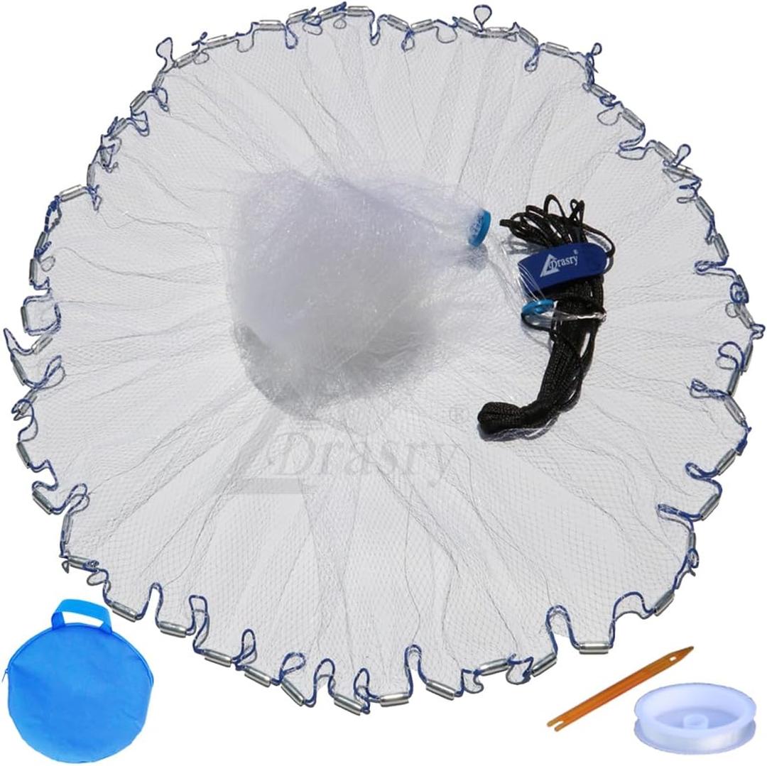 Drasry Saltwater American Fishing Cast Net 3/8inch Mesh Size for Bait Shrimp Trap Fish Heavy Duty Sinkers Throw Net 3FT/4FT/5FT/6FT/7FT/8FT/9FT/10FT Radius Drasry Saltwater American Fishing Cast Net 3/8inch Mesh Size for Bait Shrimp Trap Fish Heavy Duty Sinkers Throw Net 3FT/4FT/5FT/6FT/7FT/8FT/9FT/10FT Radius