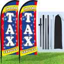 Buryeah 2 Sets Income Tax Service Feather Flag with Pole Kit and Ground Stake 8ft Advertising Sign Banner Swooper Flag with Ground Stake and Portable Bag for Business Outside Event