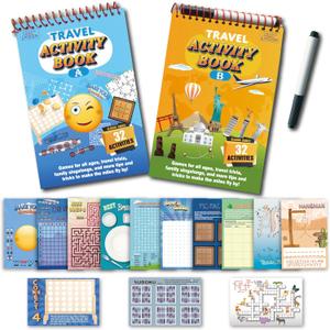 2 Pack Reusable 32 Activity Game Mats Pads with Dry Erase Marker as Travel Toy & Learning Tool for Ages 6-12 (9X 6)