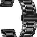 BINLUN Stainless Steel Watch Band 20mm Adjustable Metal Link Watch Bracelet with Straight & Curved Ends for Business Daily Wear Men & Women (Black)