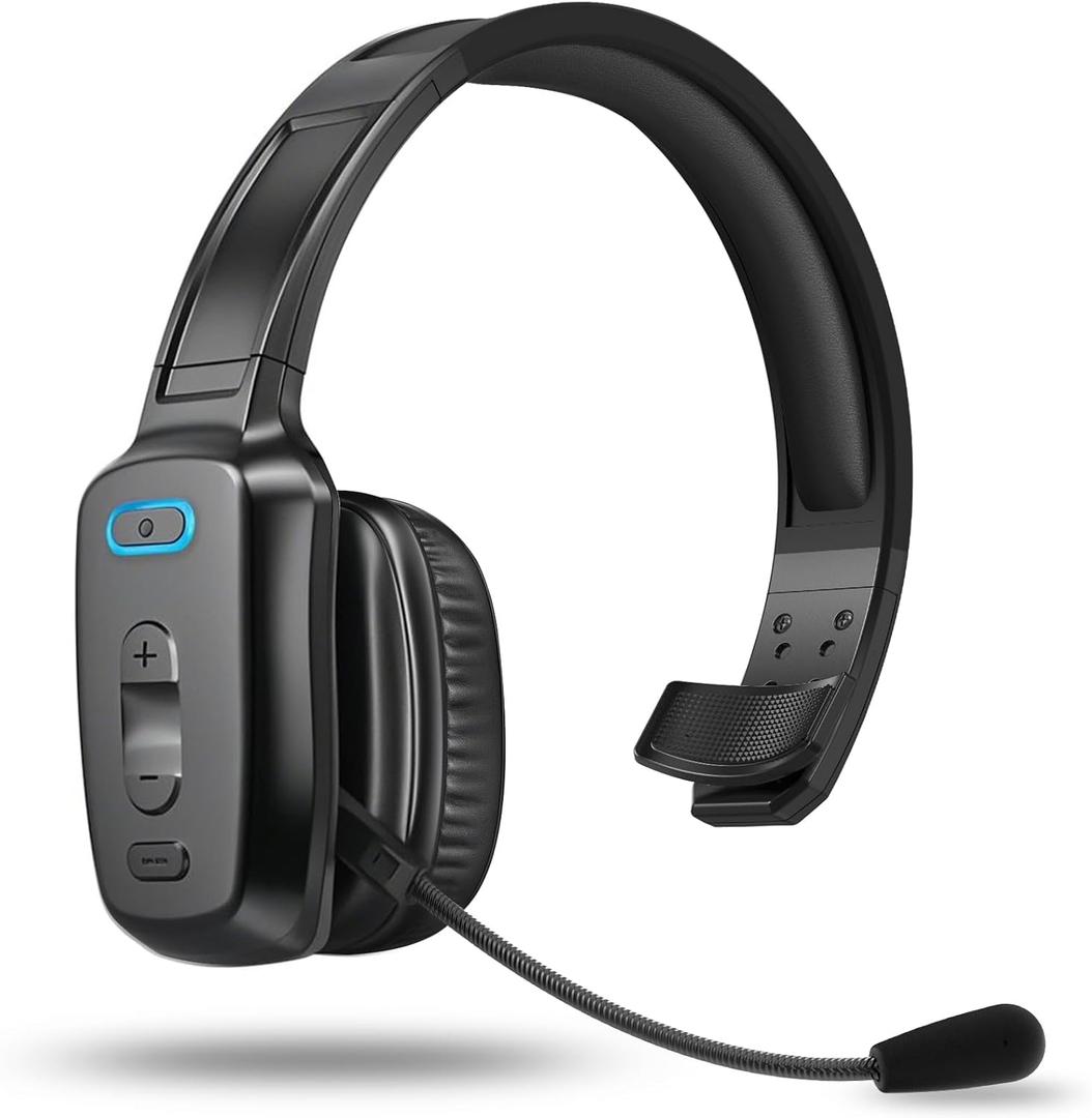 Bluetooth Headset, 60hrs Noise Canceling V5.2 Over Head Headphones, Single Ear Trucker Wireless Headset with Mic, Mute Button, Multipoint, for Phones PC Computer Truck Driver Office Work - Black (Carbon)