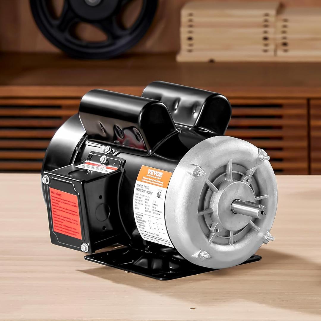 VEVOR 1.5HP Electric Motor 3450 RPM, AC 115V/230V, 56 Frame, Air Compressor Motor Single Phase, 5/8" Keyed Shaft, CW/CCW Rotation for Agricultural Machinery and General Equipment