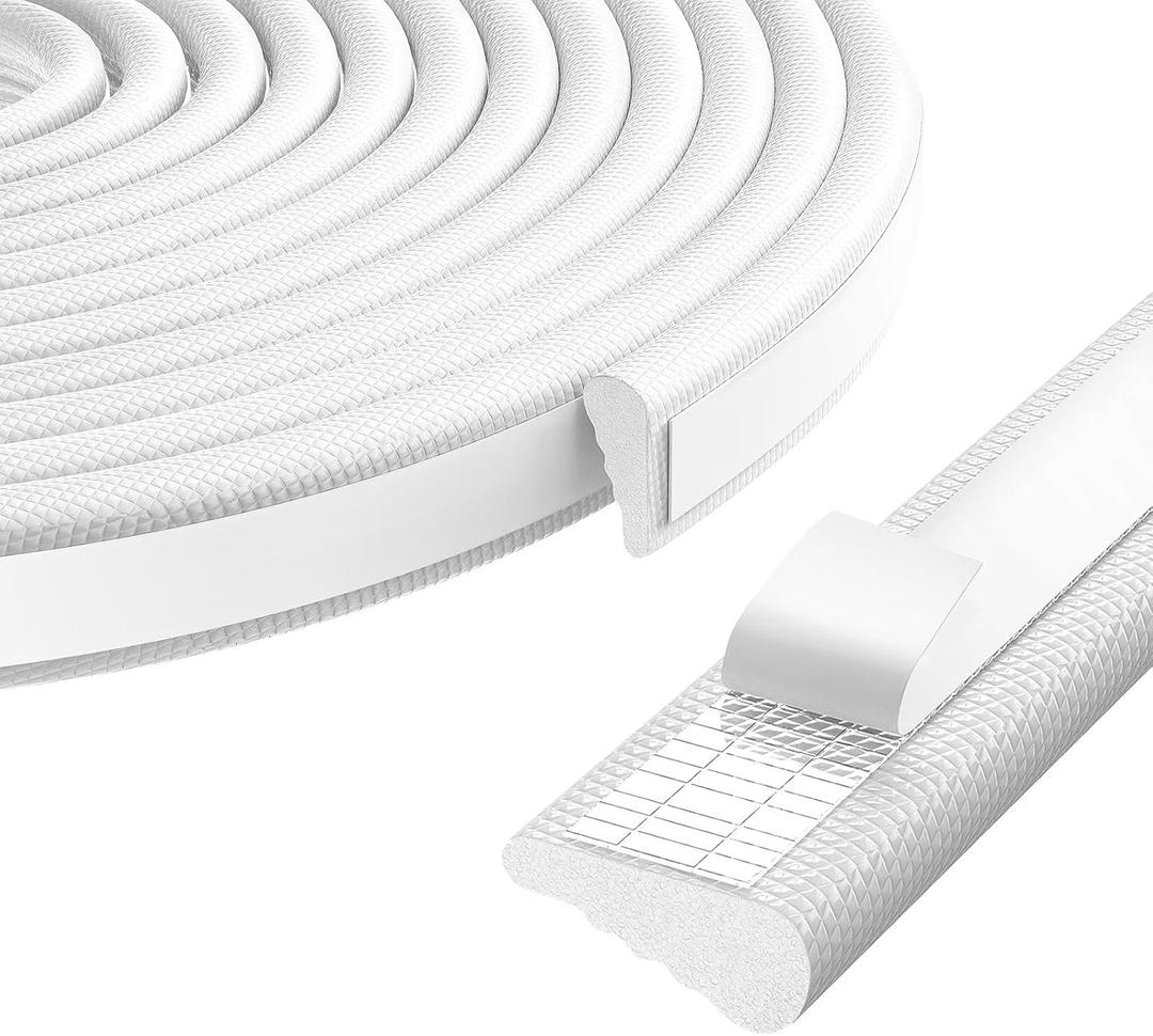 196 Wedge-Shape Window Weather Stripping Door Seal Strip,Self-Adhesive Foam Soundproofing Frame Winter Insulation for Front Exterior Door,Noise Cancelling Window Inserts,White (16.5 Ft (196 in))