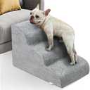Dog Stairs for Small Dogs - High Density Foam Dog Ramp, Extra Wide Pet Steps with Non-Slip Bottom for High Beds, Couche and Sofa, Best for Dogs Injured, Older Doggy Cats (Grey, 3 Steps)