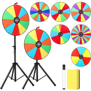 24 Inch 6 in 1 Prize Wheel with Folding Tripod for Tabletop or Floor Stand Spinning Prize Wheel Height Adjustable 6/9/10/12/14/24 Slots Fortune Spin with Dry Erase & Marker Pen
