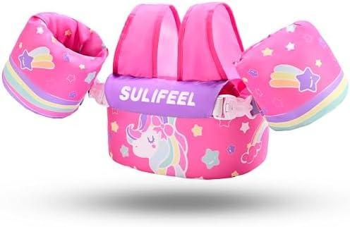 SULIFEEL Toddler Swim Vest for 20-66 lbs Kids Floaties Swim Jacket with Arm Water Wings for Girls Boys 2 3 4 5 6 7 Years Old Sea Beach Pool