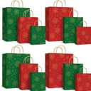 Gilprop 12 Red and Green Christmas Gift Bags Assorted Sizes 15" Extra Large Christmas Poinsettia Bags Bulk Holiday Wrap Decoration Storage Supplies for Home Presents Holiday Party Favors
