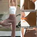 Wide Leg Yoga Pants Women with Pockets High Waist Stretch Casual Sweatpants Comfy Sports Lounge Pants Brown (Brown), L