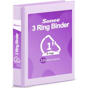 SUNEE 3 Ring Binder 1 Inch D Ring, Clear View Binder Three Ring PVC-Free (Fit 8.5x11 Inches) for School or Office Supplies, Light Purple, 1 Pack