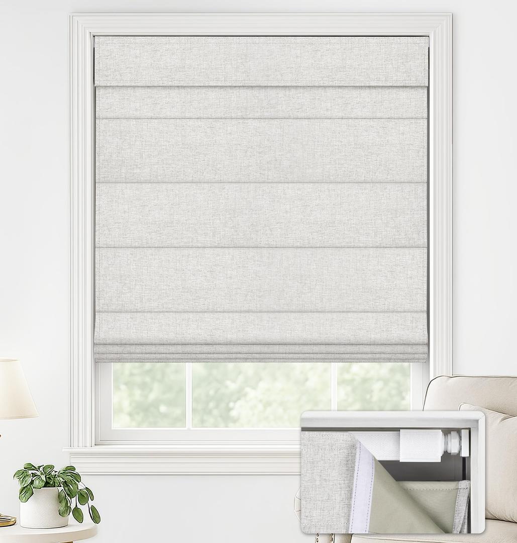 LazBlinds No Drill Roman Shades, Blackout, 24" W x 48" H, Natural
