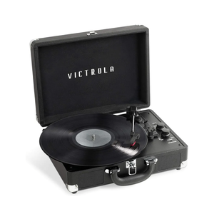 Victrola Journey+ Bluetooth Suitcase Record Player – Built-in Speakers, 33-1/3, 45 & 78 RPM Vinyl Record Player, RCA Out, Headphone Jack, Wireless Streaming (Black)
