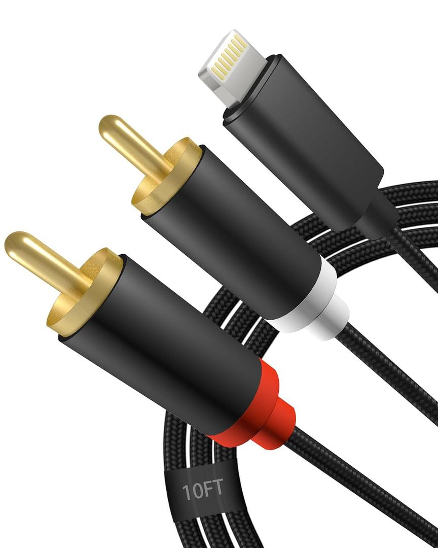 [Apple MFi Certified] Lightning to RCA Cable Audio Aux Adapter2-Male Y Splitter Aux Cord Compatible with iPhone 14 13 12 11 Pro XS XR X 8 7 for Amplifier, Car, Home Theater, Speaker and More (10FT)
