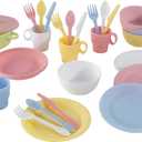 KidKraft 27-Piece Pastel Cookware Set, Plastic Dishes and Utensils for Play Kitchens, Gift for Ages 18 mo+