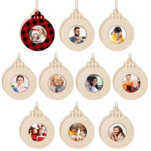 20 Pieces Christmas Wooden Photo Frame Ornaments Crafts Wood Picture Frame Ornaments Pack to Paint DIY Christmas Decor for Crafts Holiday Presents Home Tree Decoration(Ball Style)